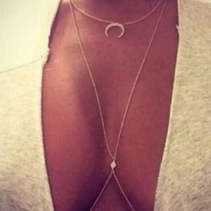 Gold Harness Bra Chain with Moon Pendent Choker